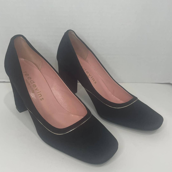 Reed Evins Black Suede Piped Pump Women's Heels 6M New in Box - Picture 9 of 12